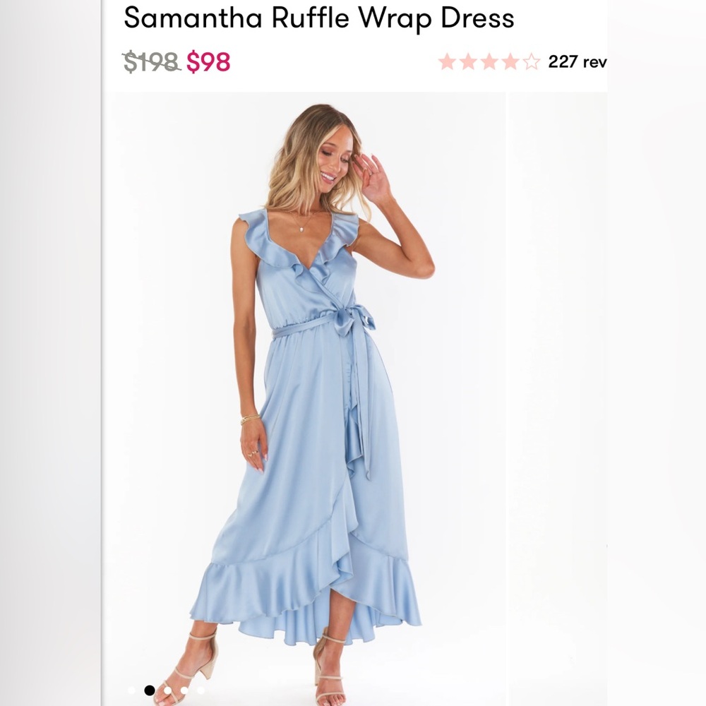 Show Me Your Mumu, Steele Blue Lux Satin, Samantha Ruffle Wrap Dress